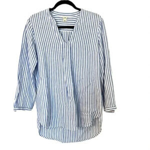 L.L. Bean Women's 3/4 Sleeve Blue & White Stripe Hickory Popover Blouse Sz S GUC